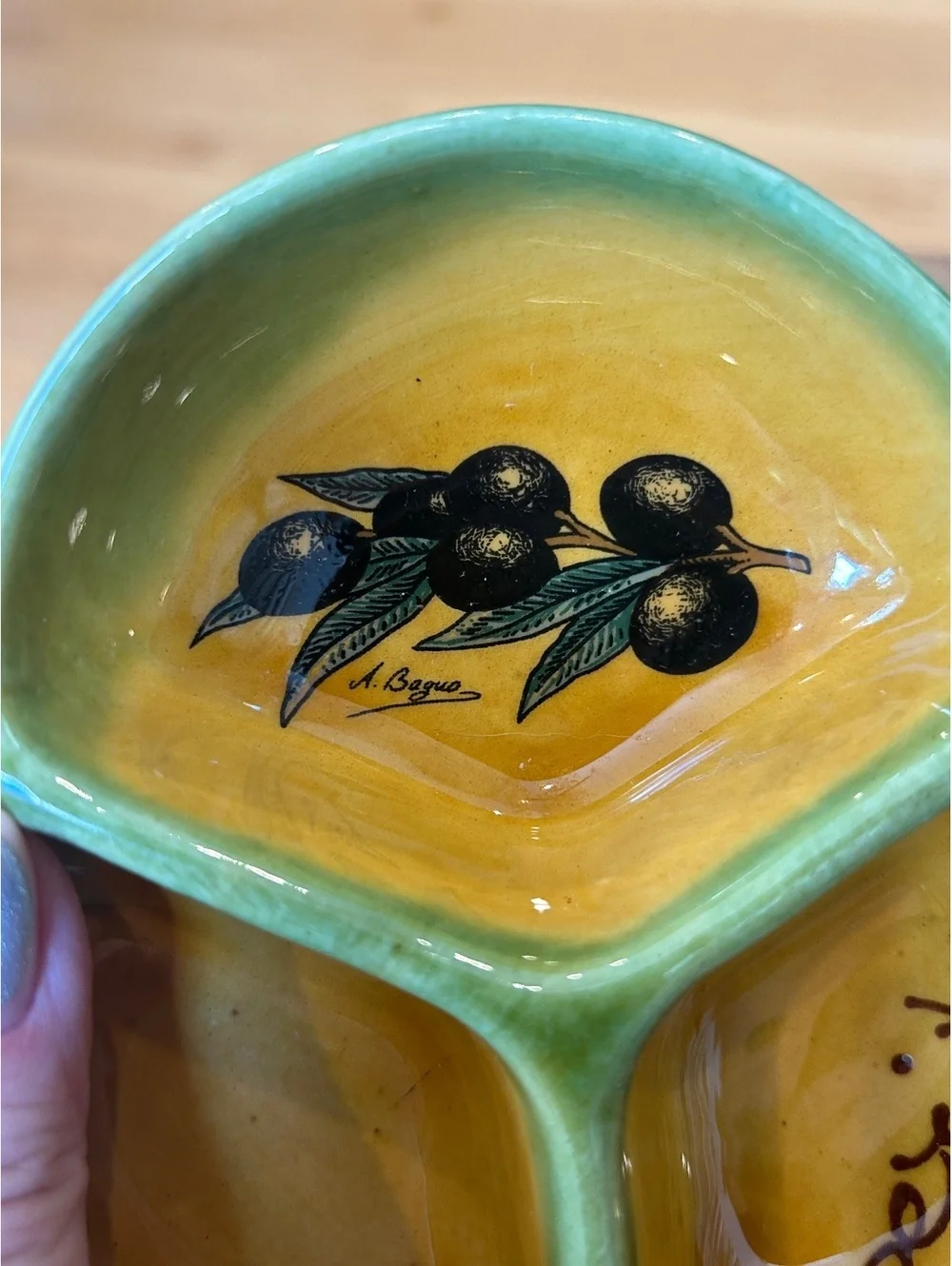 Signed A. Bagou Provencal Ceramic Olive Design Appetizer Set - French Country
